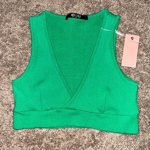 Miss Lola Vibrant Green Ribbed Crop Top